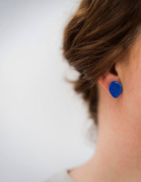 pebble-cobalt-stud-irish-handmade-earrings-wearing