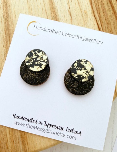 black-gold-glitter-round-dot-studs-the-messy-brunette-jewellery-ireland-38873572344003